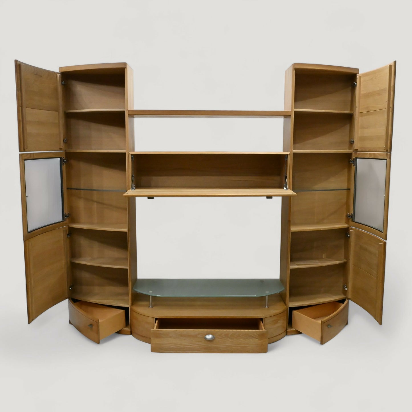 Large Hatfields Entertainment Wall Unit Oak Drawers & Cupboards FREE UK Delivery. SBR10963/2309E