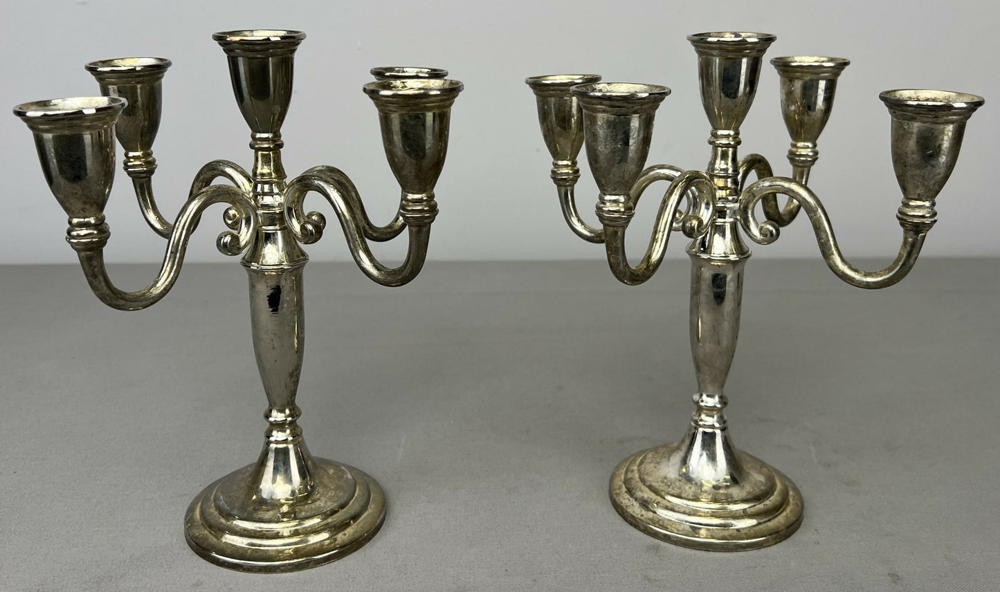 Pair of Candelabras Vintage French Style Metal Five Arm Candle Holders LOT 6481