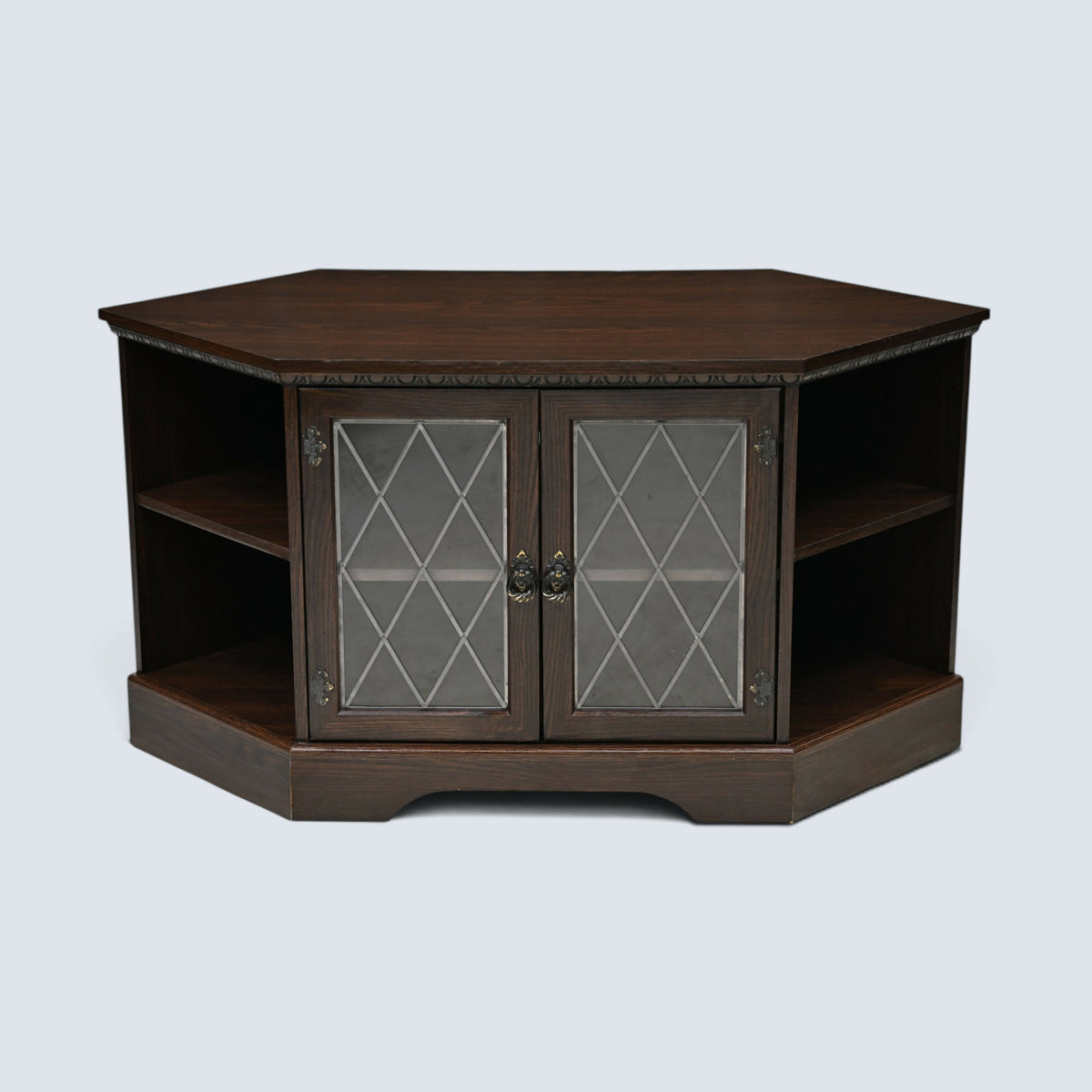 Corner TV Video Stand Leaded Glass Doors Media Player Shelf FREE* UK Delivery