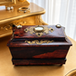 Antique Bombe Jewellery Trinket Box With Mother Of Pearl & Brass Mounts