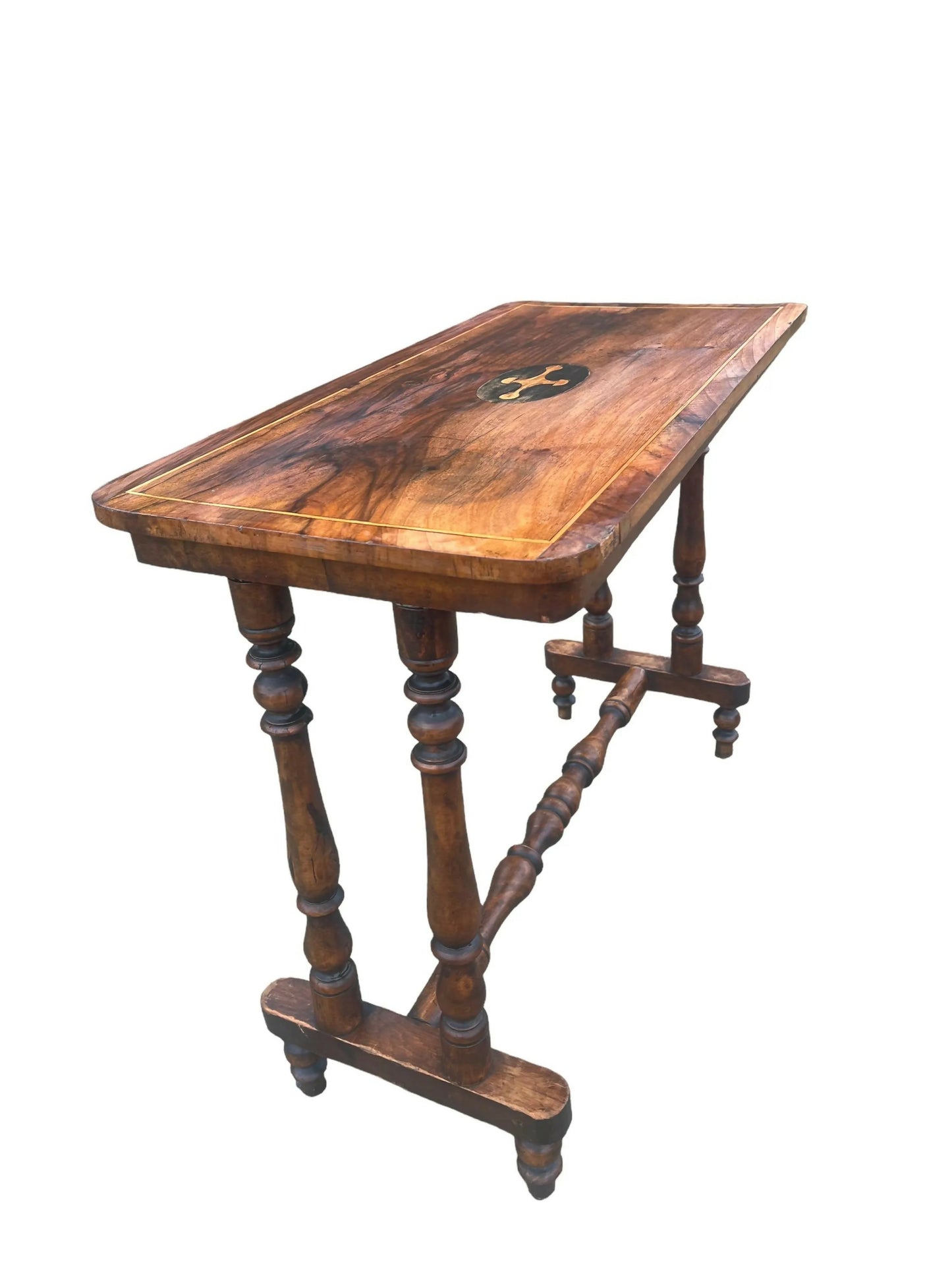 Antique Walnut and Oak 19th C stretcher side table