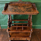 Antique Victorian Burr Walnut Canterbury Whatnot – Magazine & Book Rack with Carved Fretwork