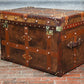 Vintage Inspired English Leather Steamer Trunk Interior Coffee Table End Table