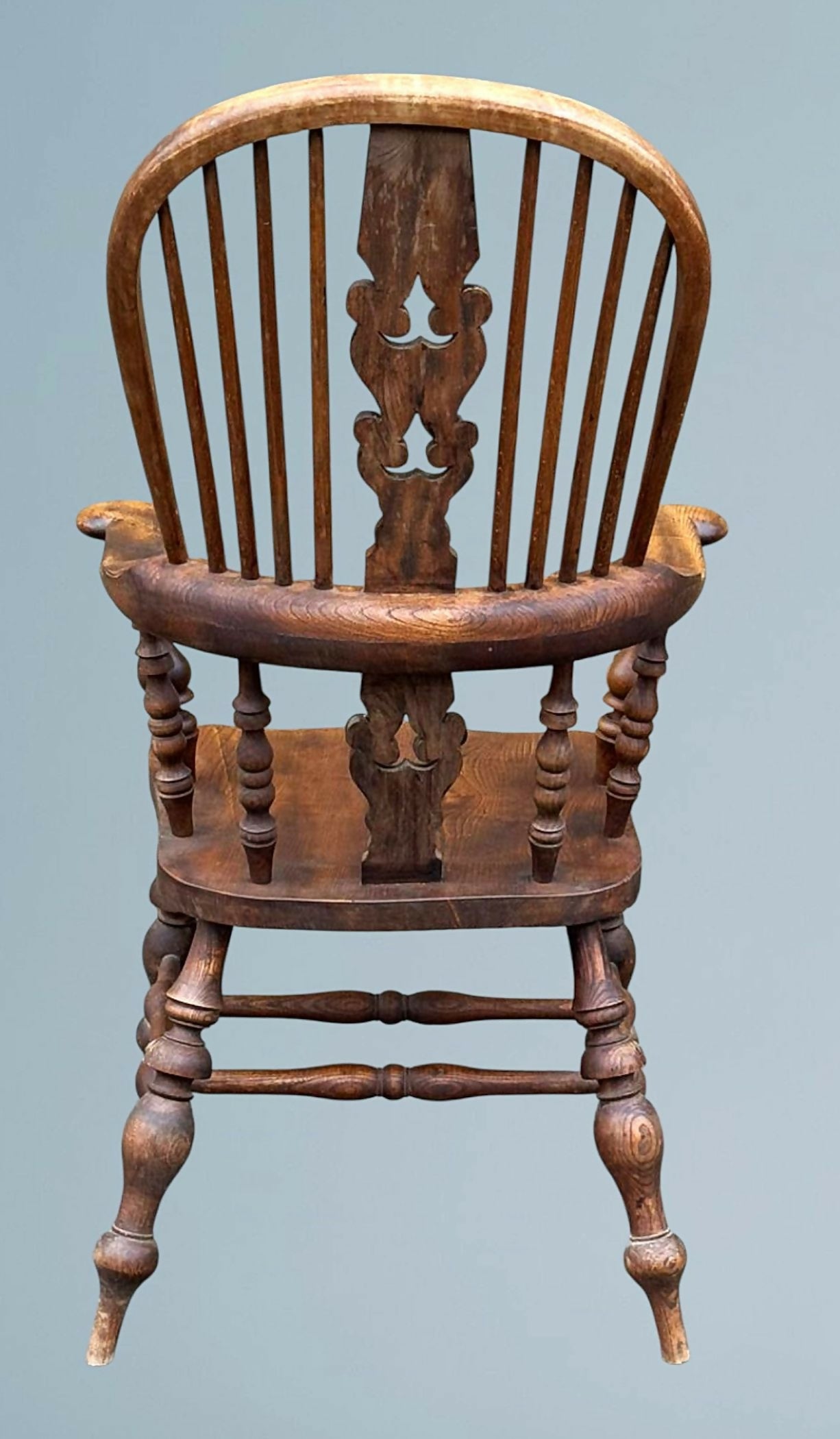High Back Elm Broad Arm Windsor Chair