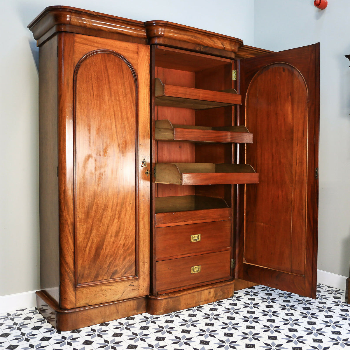 Antique Triple Mahogany Fitted Wardrobe Breakfront Victorian