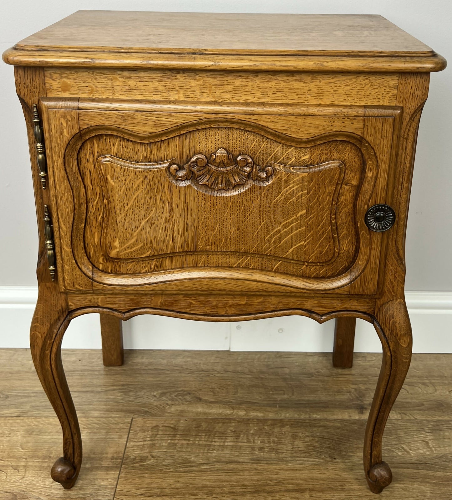 Pair of Bedside Tables Vintage French Louis Oak Nightstands Cabinets LOT 6214