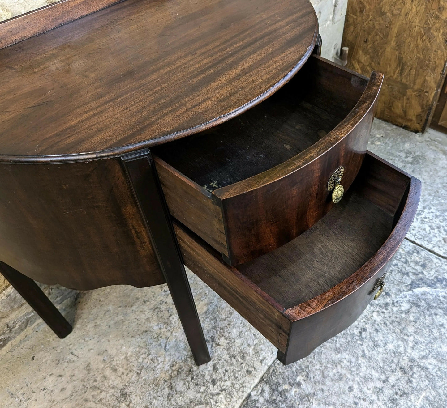 Georgian Mahogany Demi Lune Console Side Table with Drawers