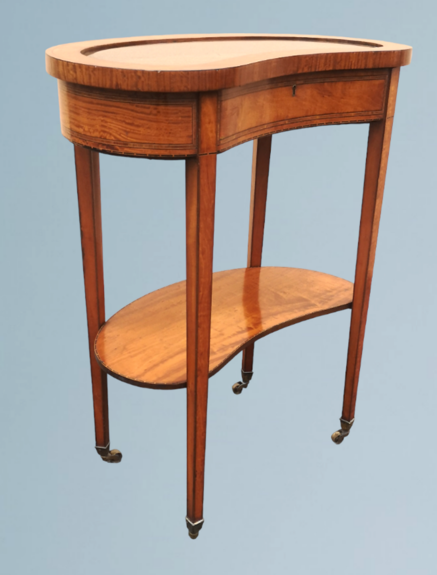 Edwardian Inlaid Kidney Shaped Satinwood Bijouterie Table