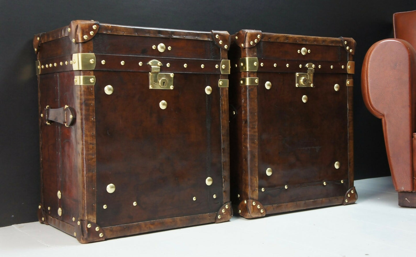Antique Leather End Table Trunks