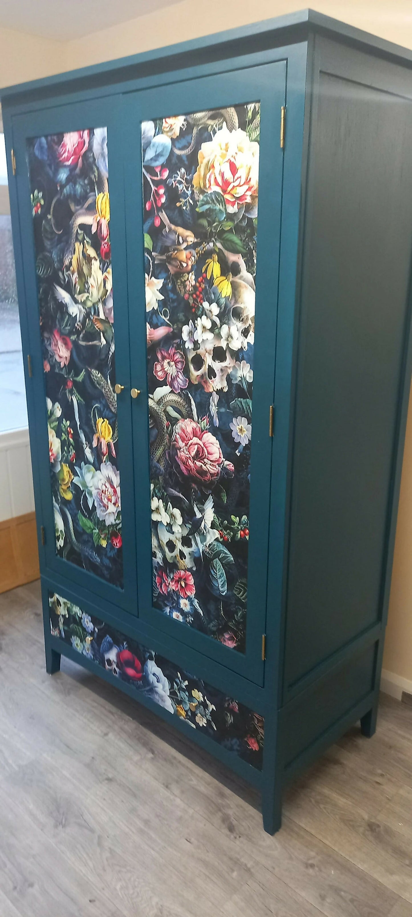 Upcycled Navy Wardrobe: Steampunk Skull & Roses Print