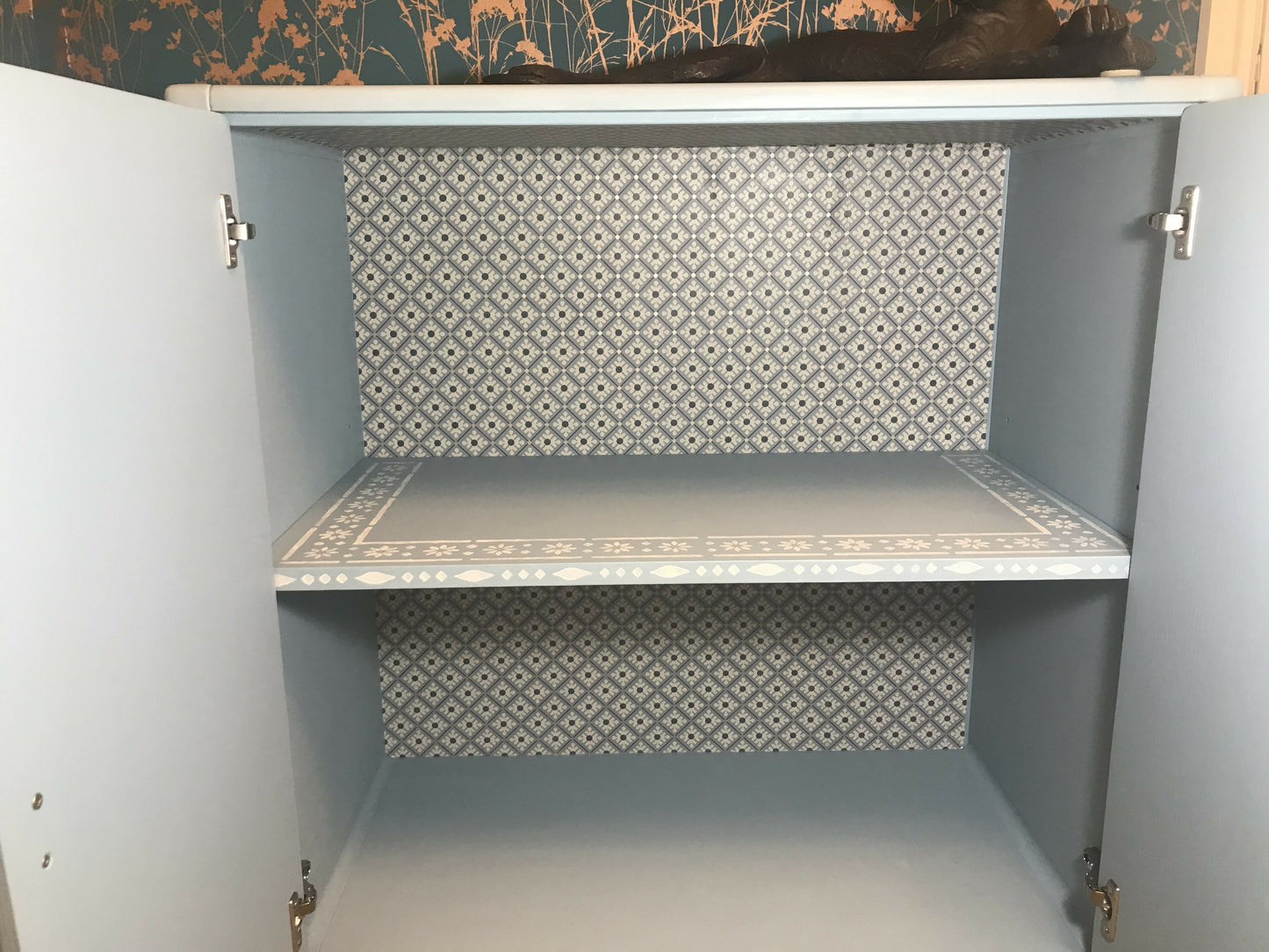 Painted Cupboard - Swedish Blue with Faux Bone Stencilling