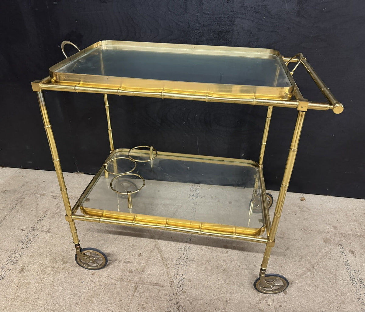 French Brass Faux Bamboo Cocktail Trolley