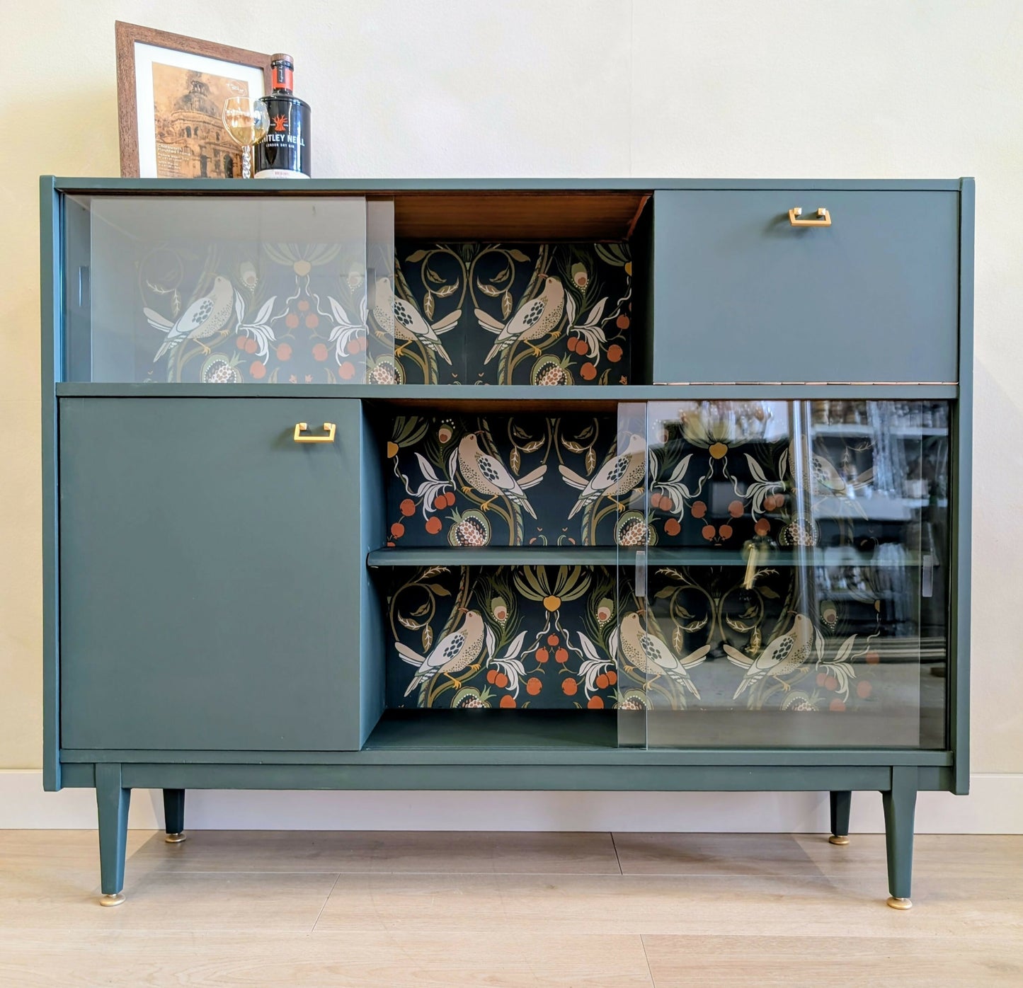 Mid Century Nathan Cocktail Cabinet /.Glass Door Bookcase