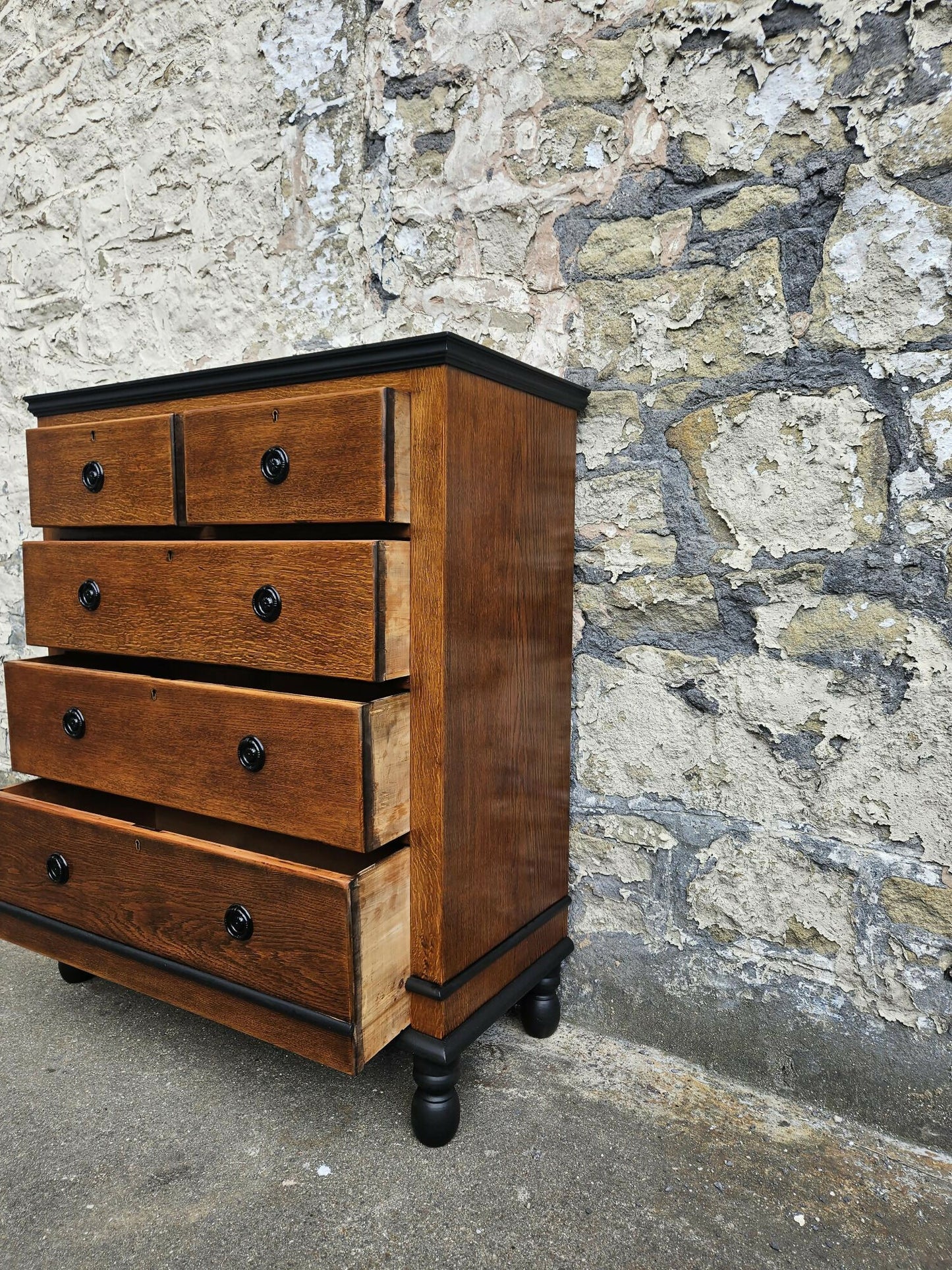 Vintage Oak Chest Of Drawers Five Drawer Lovely Detailing Super Proportions