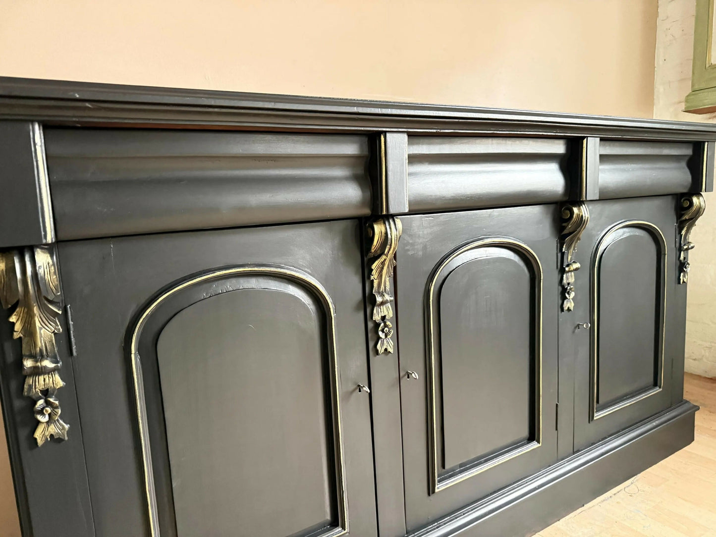 Antique Black, hand painted Sideboard
