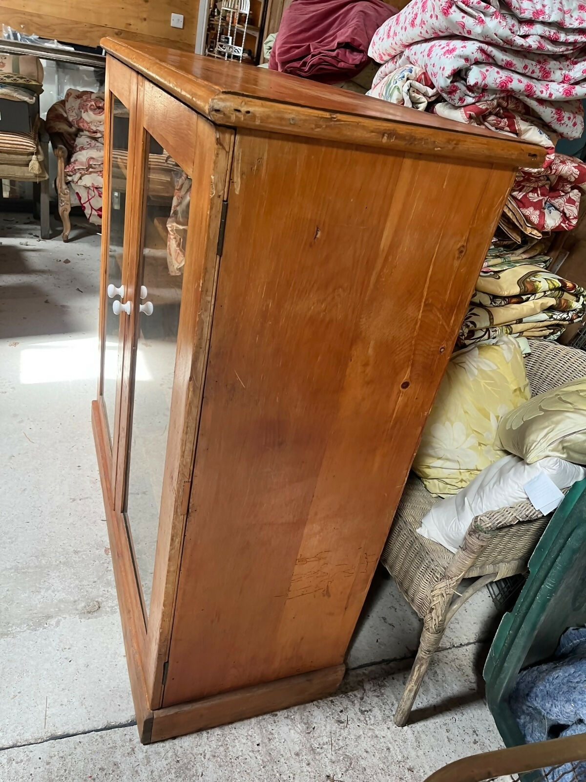 Vintage Glazed Pine Cupboard, Dresser Top, Display Cabinet