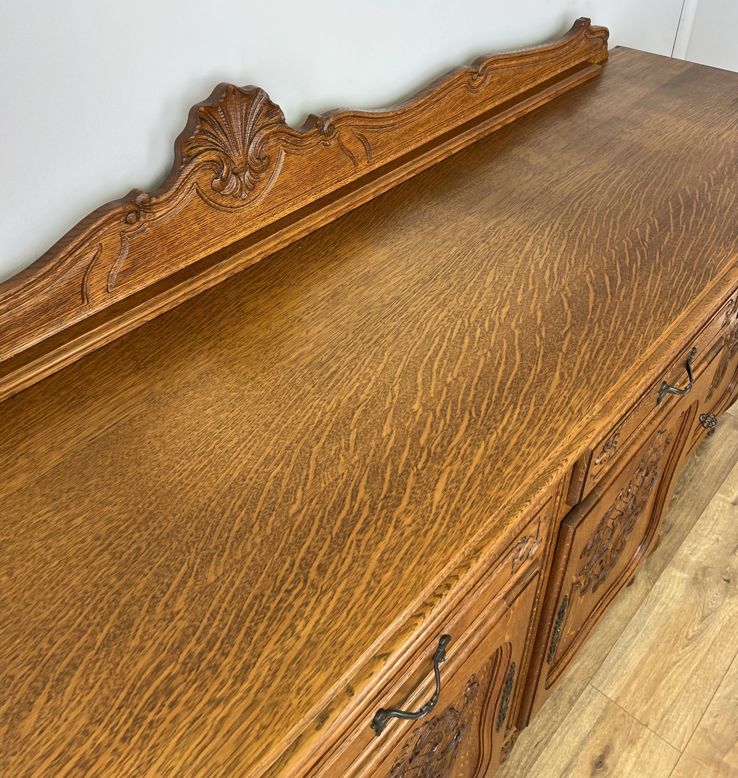 Sideboard Vintage French Louis Style Oak 4 Door Cupboard Carved Cabinet LOT 6363
