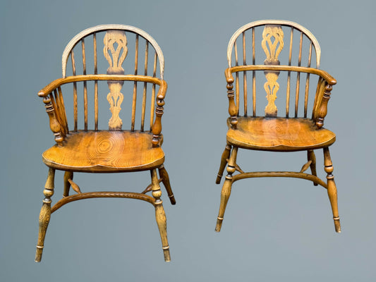A Good Quality Pair of Ash Low Back Windsor Armchairs