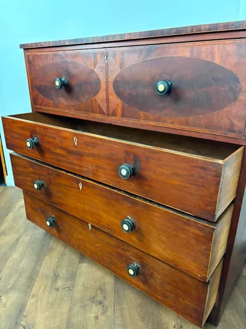 Victorian Mahogany Inlaid Secretaire Chest of Drawers