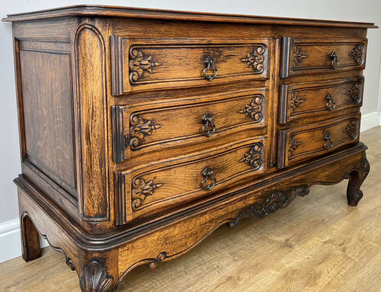 Chest of Drawers Vintage French Louis Oak 6 Drawers Carved Cabinet LOT 6263
