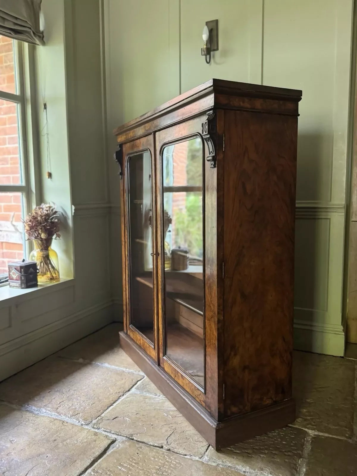 Vintage Victorian Burle Walnut Display China Bookcase Glazed Cabinet