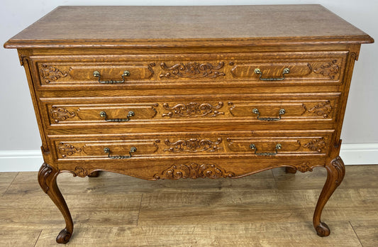 Chest of Drawers Vintage French Louis Oak 3 Drawers Carved Cabinet LOT 6260