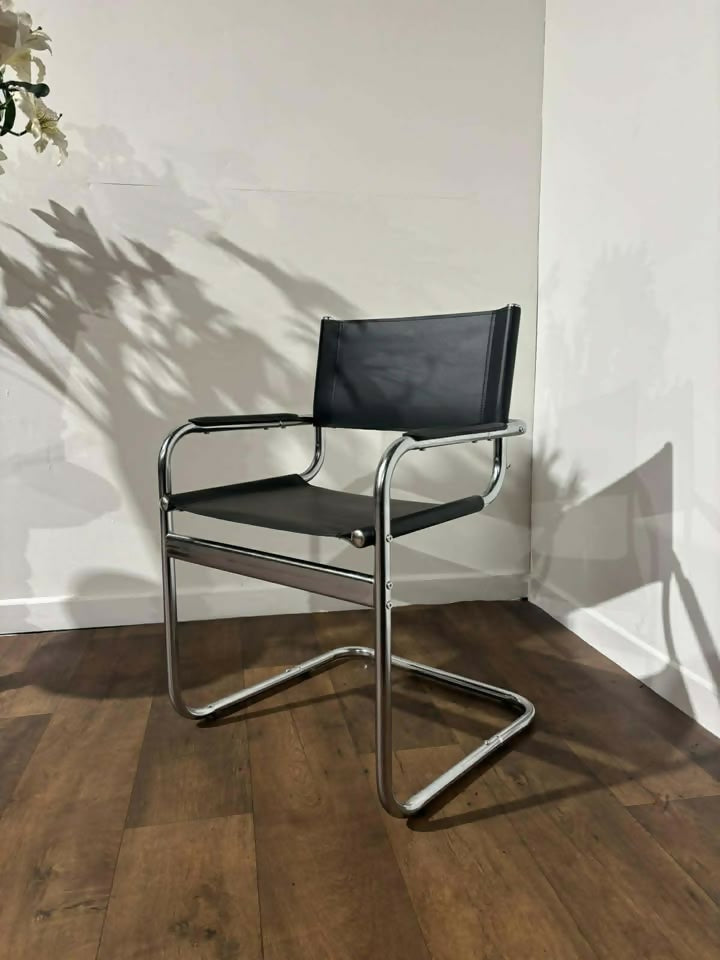 Contemporary Chrome & Faux Leather Armchair