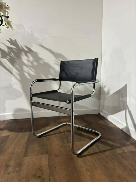 Contemporary Chrome & Faux Leather Armchair
