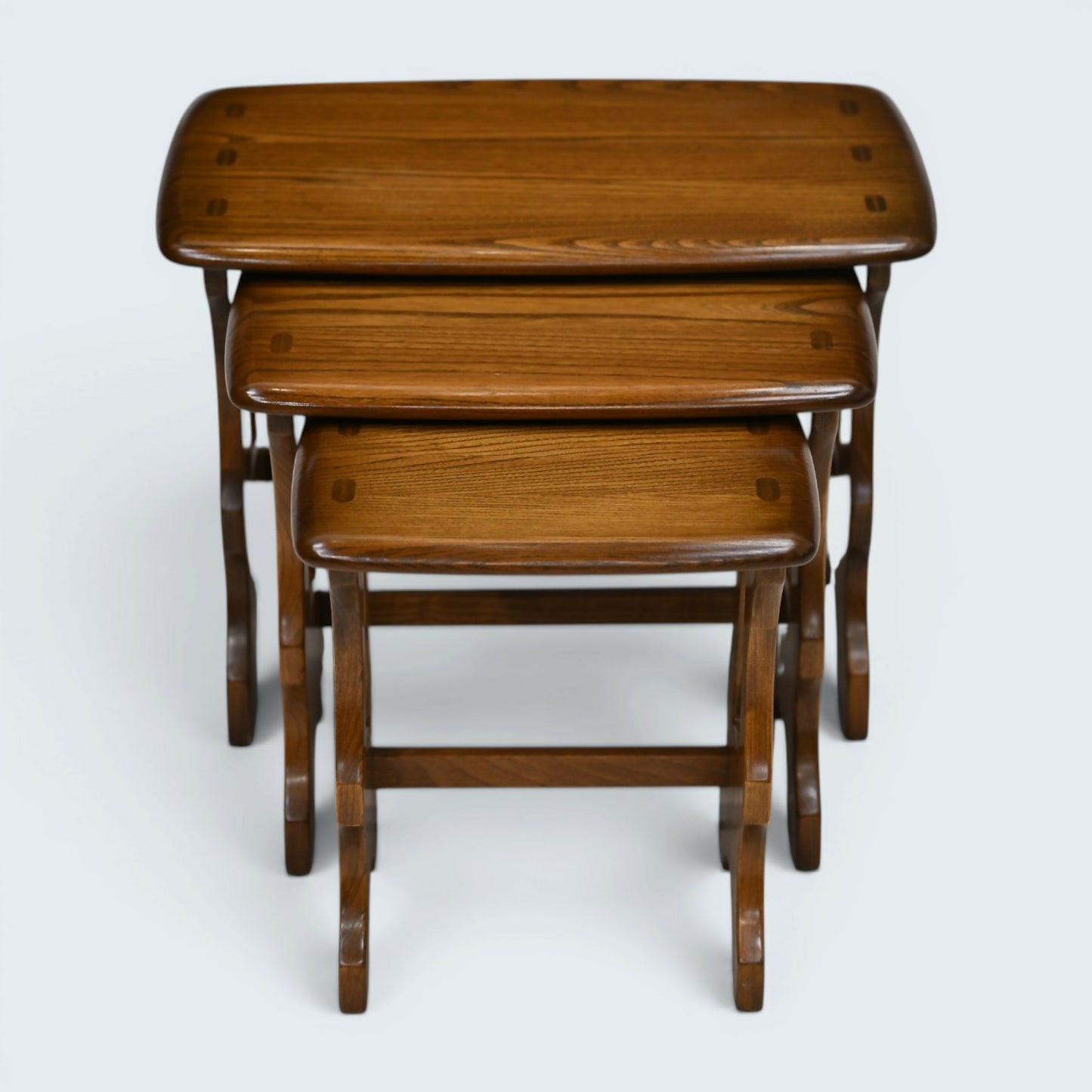 Ercol Nest Of Tables Solid Elm Side Tables Pressed Gold Badge GD FREE Delivery*