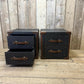 Black Leather Brown Trimmed Handmade Luxury Bedroom End Tables