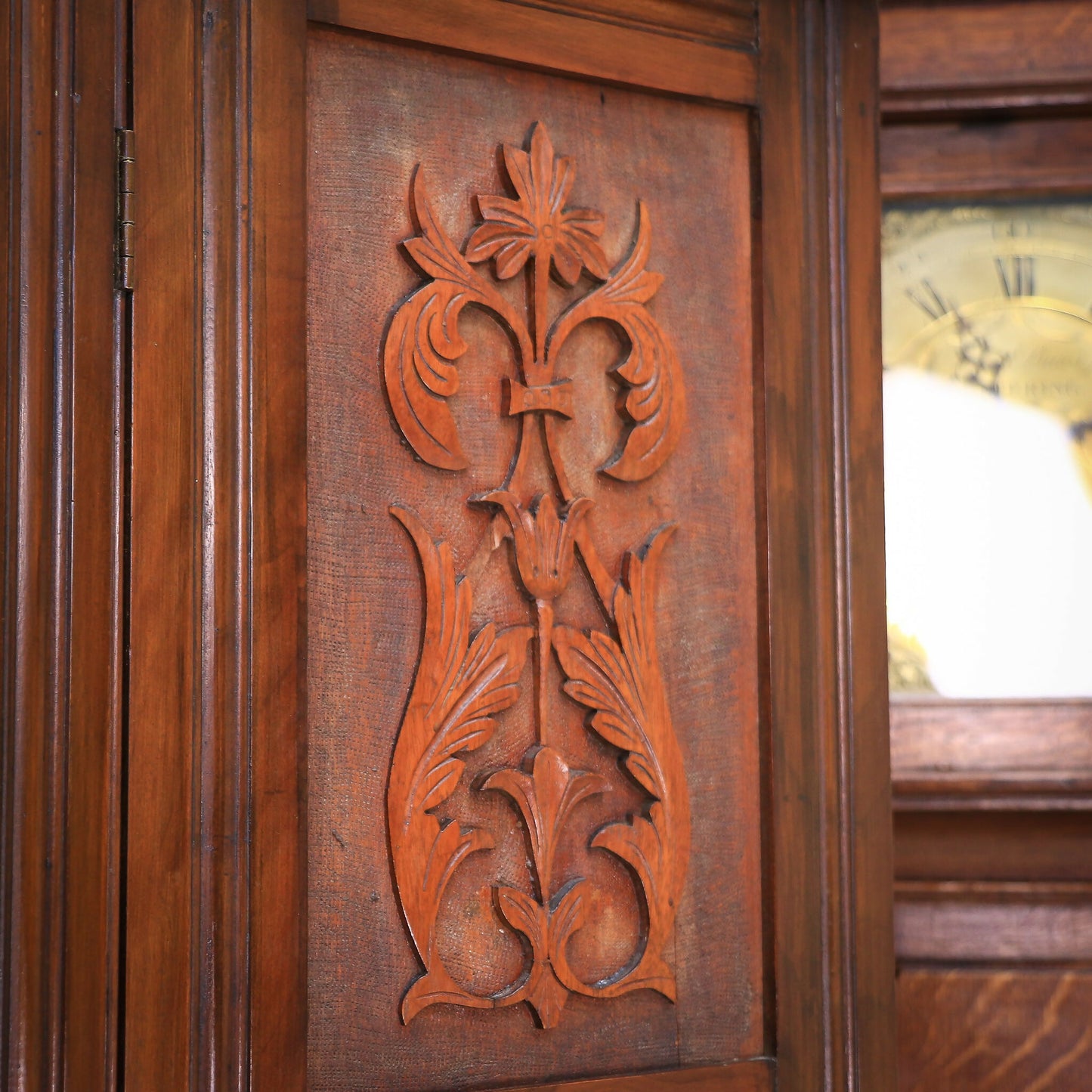 Edwardian Red Walnut Carved Wardrobe With Mirror and Drawer