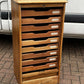 Light Oak Set Of 9 Filing Drawers With Tambour Rolling Front, With Key