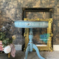 Vintage Round Side Table | Upcycled End Table in Light Blue with Whimsical Floral & Bird Decoupage | Eco-Friendly Painted Accent Table
