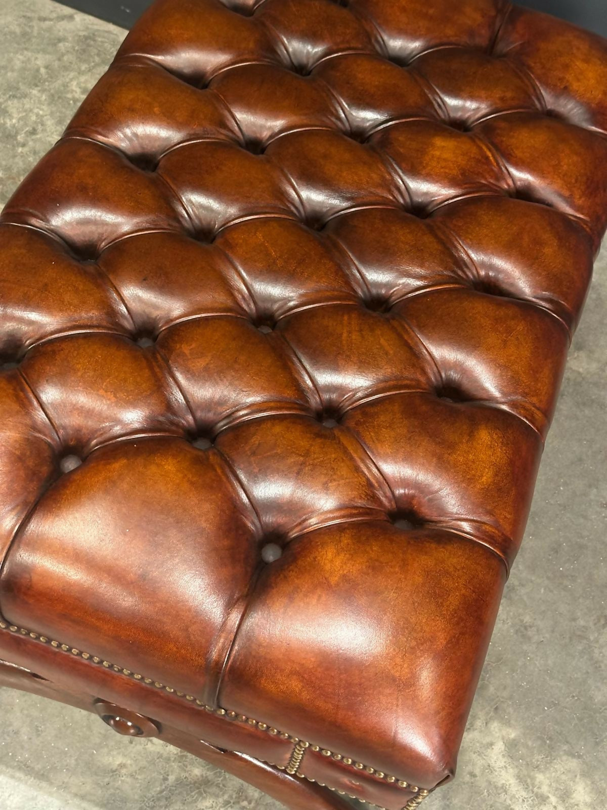 Hand Dyed Buttoned Leather Footstool