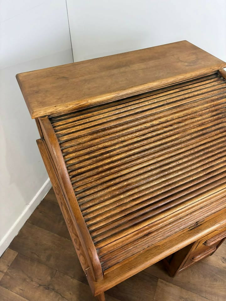 Edwardian Oak Small Roll Top Desk