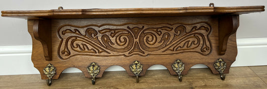 Coat Rack Vintage French Oak Wall Mounted 5 Hooks Carved Rack Hanger LOT 6204