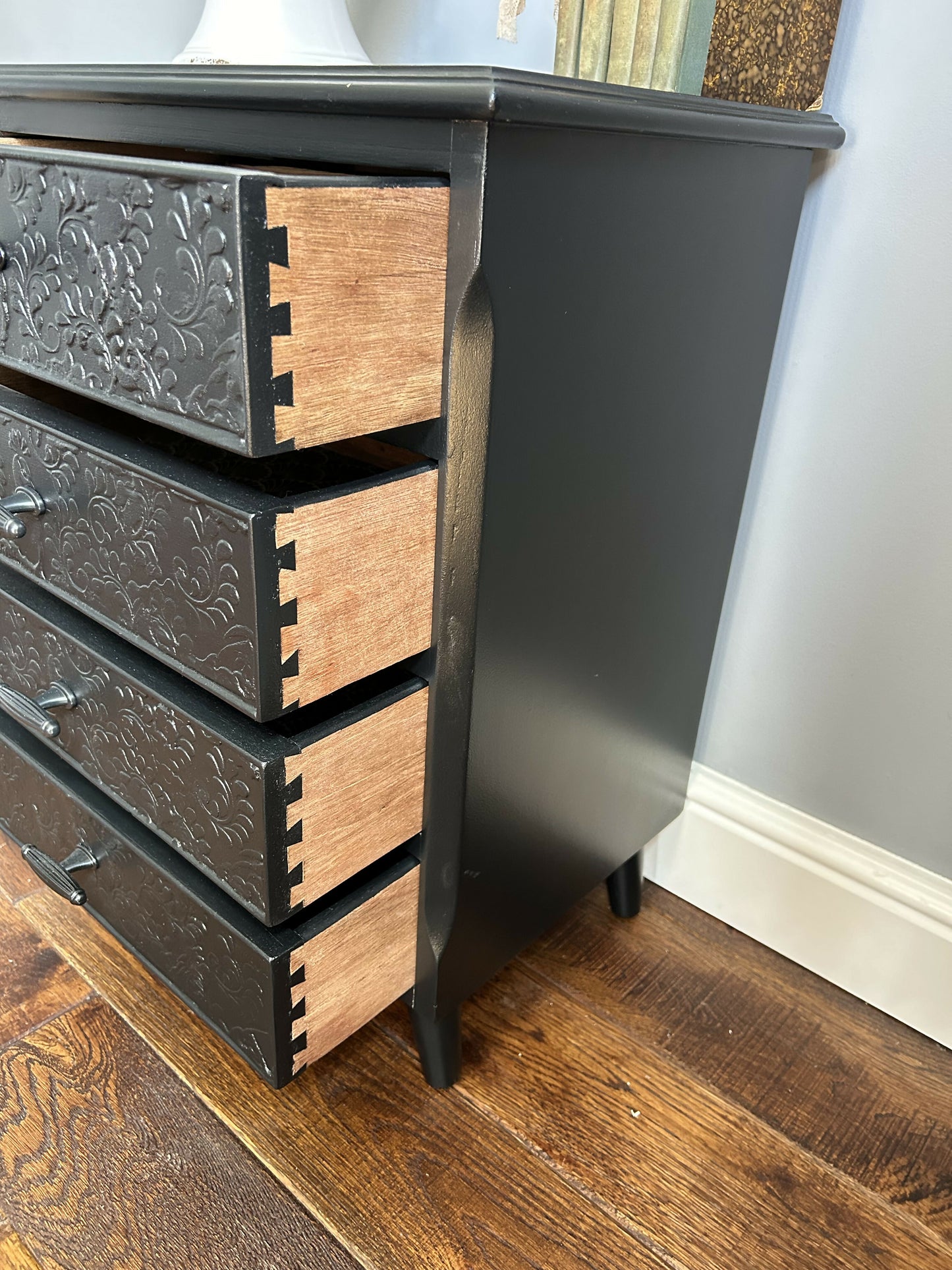 Elegantly restyled Black small occasional chest of drawers