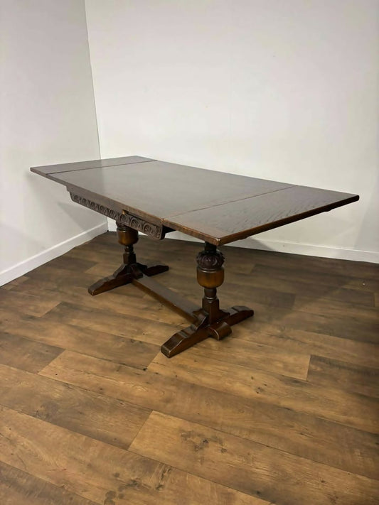 Vintage Priory Oak Refectory Style Draw Leaf Dining Table