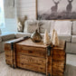 Vintage Military Chest Coffee Table – Army Storage Trunk Table Reclaimed Pine Rustic Coffee Table with Wheels Farmhouse Industrial Furniture