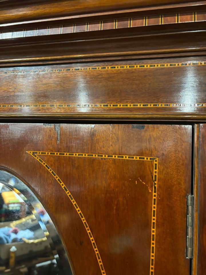 Edwardian Mahogany Inlaid Mirrored Wardrobe