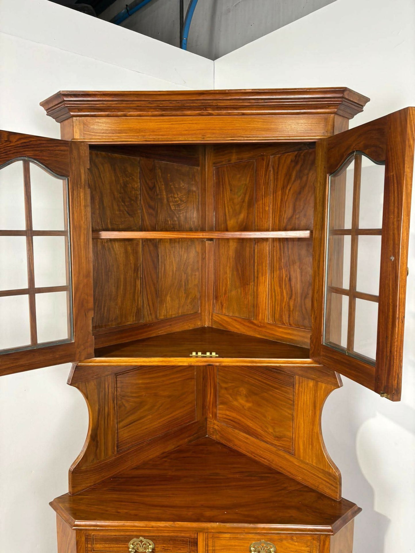 Modern Bespoke Walnut Inlaid Double Corner Cabinet