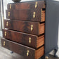 Vintage Navy Blue Flame Mahogany Dresser | Refurbished 5-Drawer Chest of Drawers | Brass Hardware Queen Anne Furniture