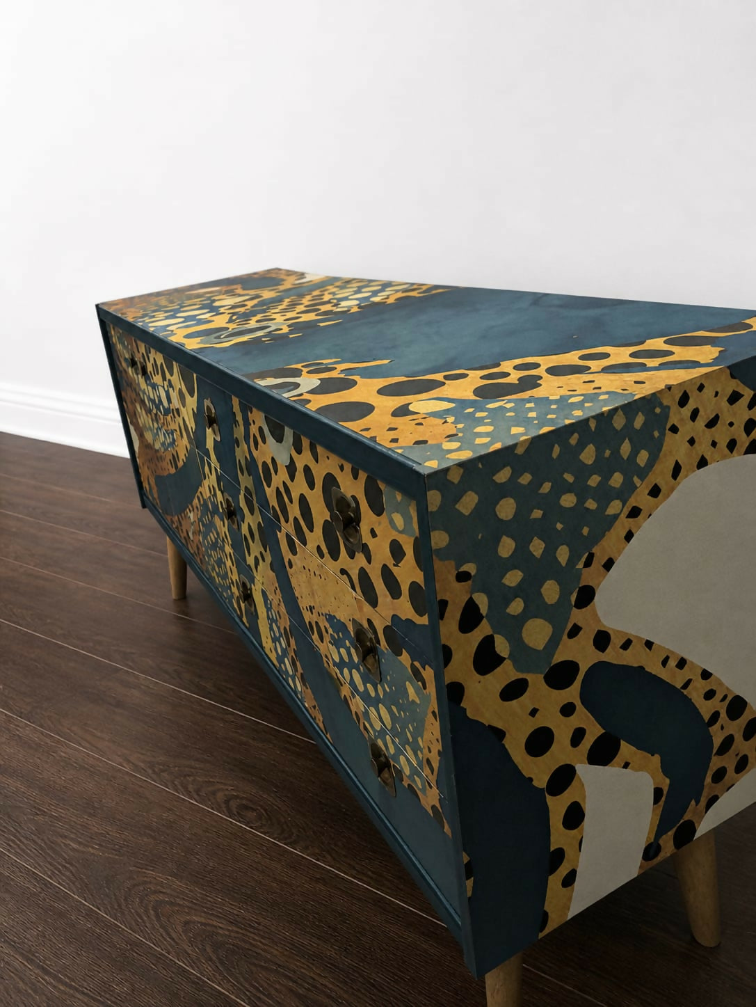 Midcentury Retro Painted Upcycled Sideboard Furniture White With Octopus Print. Commission Piece.