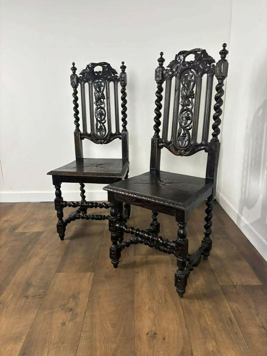 Pair of Antique Carolean-Style Oak Chairs