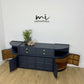 Mid Century Nathan teak modular sideboard set in navy blue, tv stand, media unit, retro corner cupboard, console, cocktail cabinet drinks