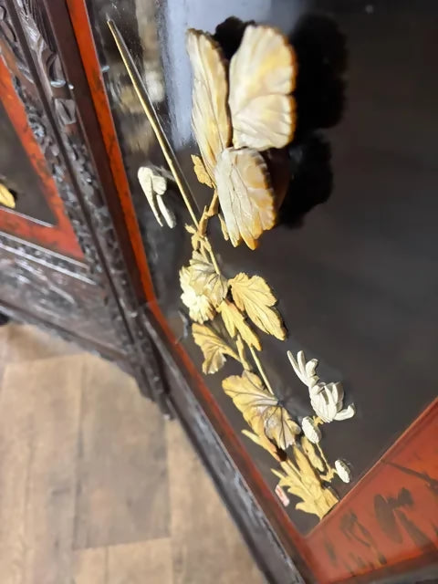 Heavily Carved Vintage Oriental Two Fold Screen