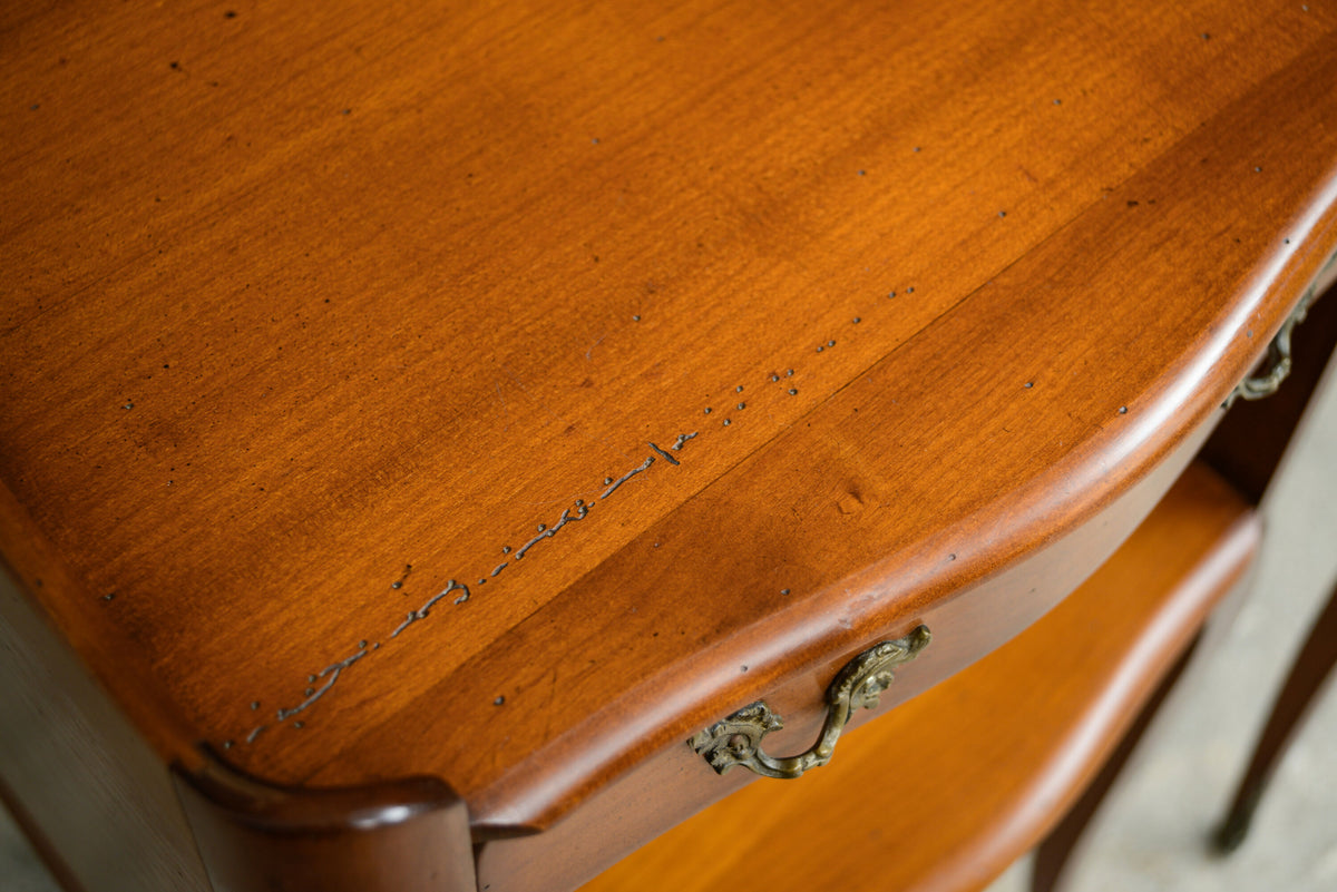 Vintage Pair French Bedside Tables - by Jean Laick - Cherry Wood