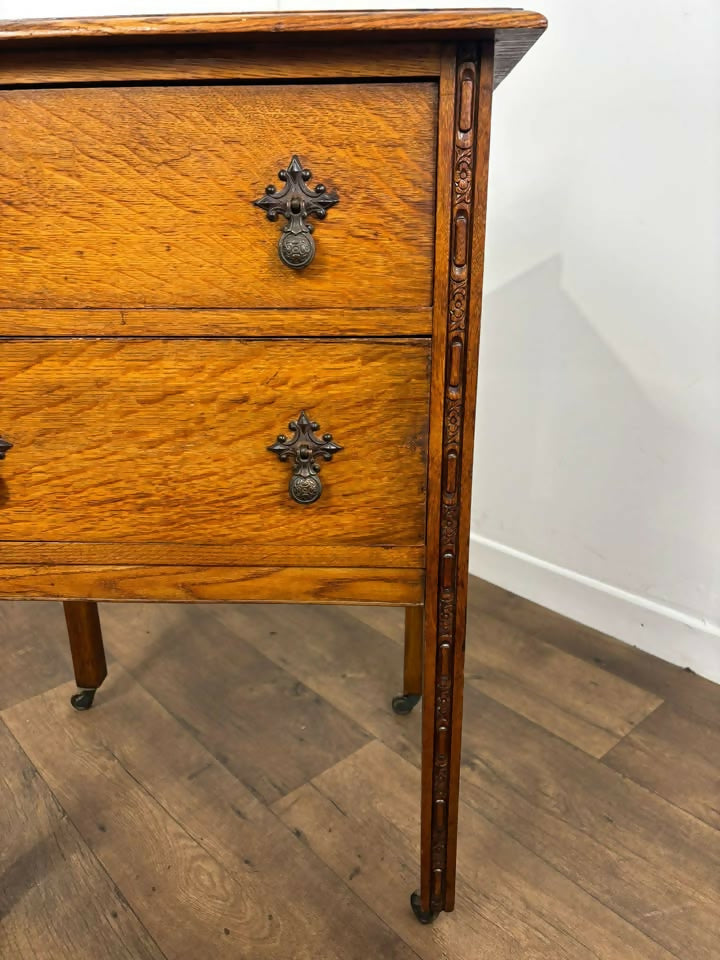Vintage Oak Two Drawer Chest on Castors