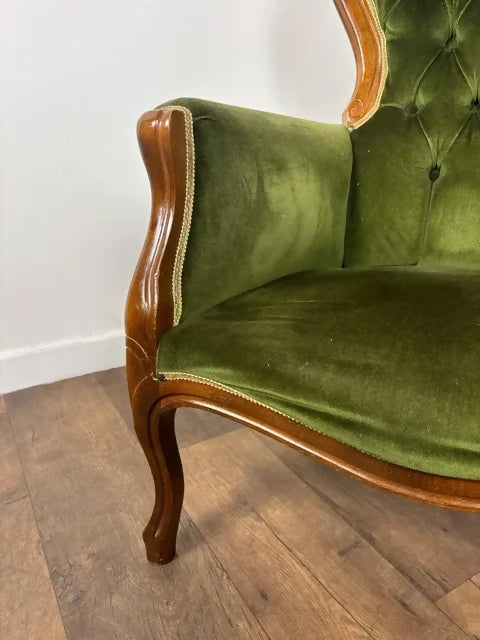 Reproduction Mahogany Green Velvet Upholstered Armchair – Furnishings Italia