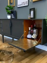 Jentique teak sideboard in dark grey and gold leaf